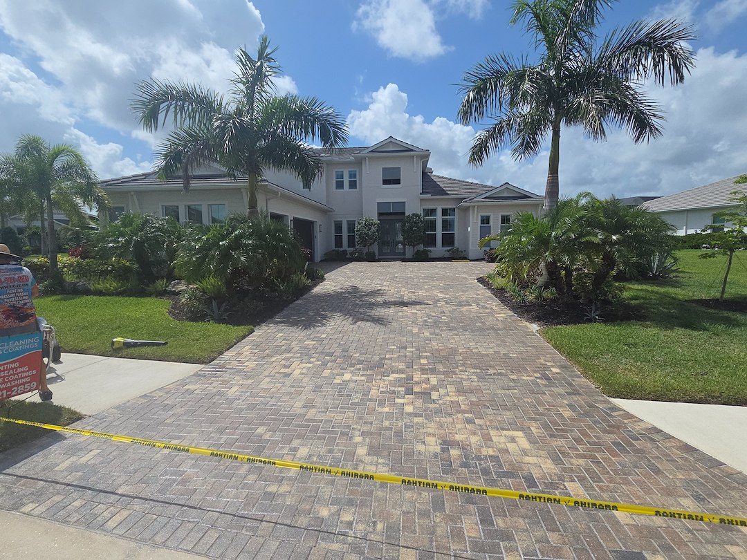 House Softwash and Paver Driveway Clean and Seal in The Isles of Lakewood Ranch 