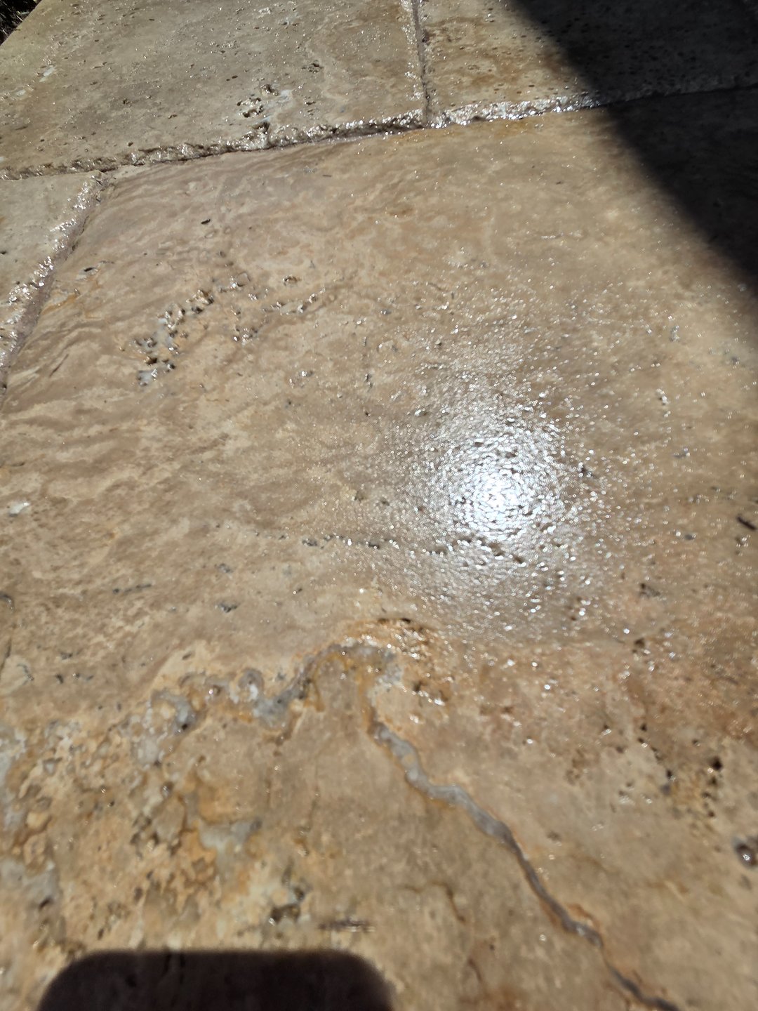 Wet look travertine pool deck and house soft wash in Naples FL Thumbnail